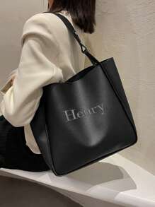 1pc Customized Embroidered Women Tote Bag, Shopping Leather Handbag, Leather Tote Bag, Women Leather Tote Bag, Women Leather Shoulder Bag, Ladies Travel Shoulder Bag - Multicolor - View 3