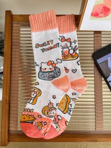 Sanrio Hello Kitty、MyMelody、Kuromi 1 双男女/情侣中长袜，个性化、搞笑、快乐、丰富多彩、创意动漫卡通设计，节日礼物，舒适透气，提升家庭日氛围，时尚新潮，男女皆宜，搞笑袜子，疯狂，动漫，多色袜子，秋季