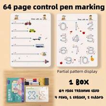 1 pieza Tarjeta práctica de control de bolígrafo educativo, práctica de control de bolígrafo con la mano izquierda y derecha, habilidades de escritura usando bolígrafos y recambios borrables, ayudas esenciales de escritura para educación y aprendizaje, Color: Verde, Material: Papel
