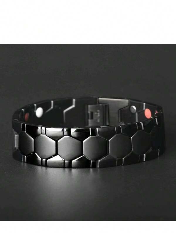 Pulseira larga de hexágono de germânio estilo europeu e americano da moda, pulseira de energia magnética de dois pontos rômbico para homens, removível