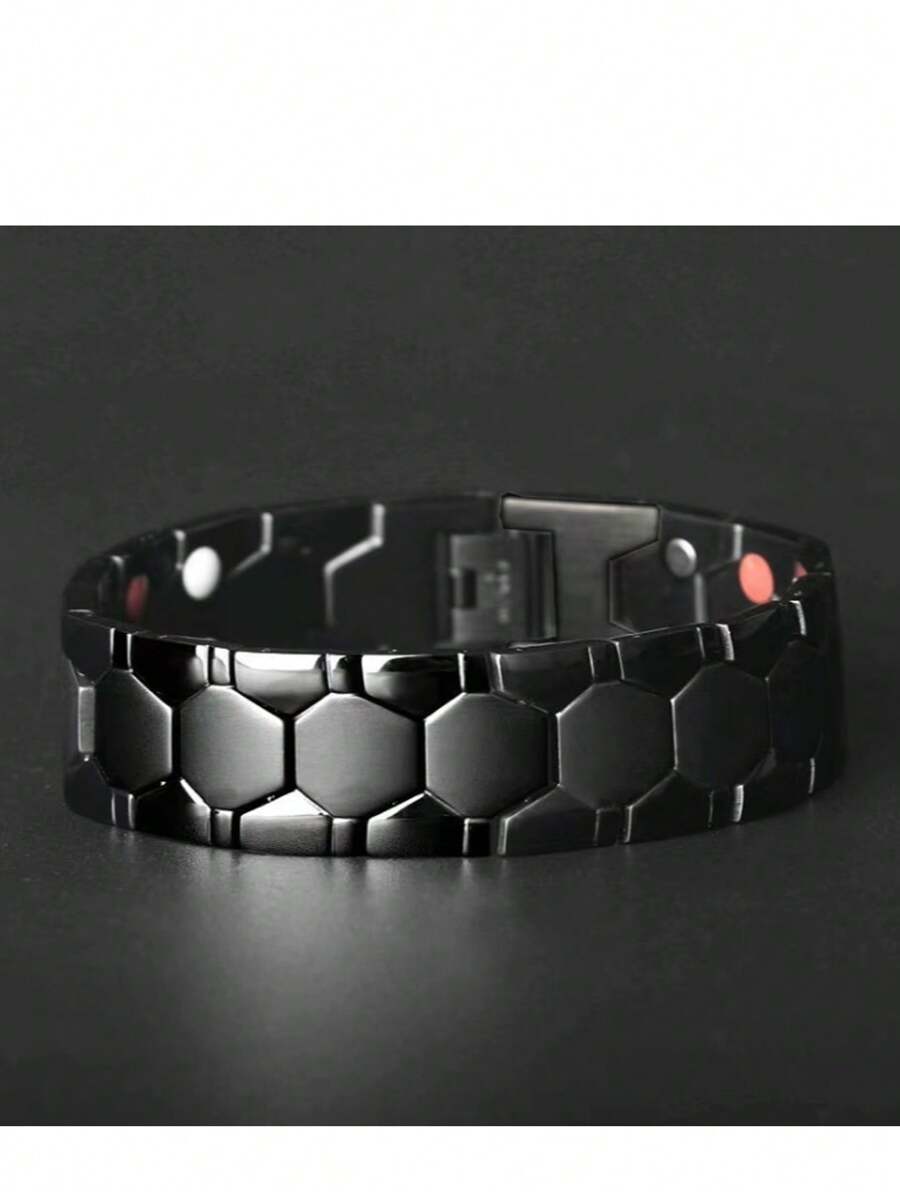 Pulseira larga de hexágono de germânio estilo europeu e americano da moda, pulseira de energia magnética de dois pontos rômbico para homens, removível