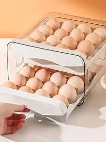 适用于冰箱的双层透明鸡蛋储存盒 - 防漏、防震塑料收纳盒，带滑动抽屉，可手洗 - 非常适合厨房柜台展示和新鲜鸡蛋保存，适用于冰箱的鸡蛋架