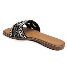 Slide Sandals With Embellished Multi-Strap Design And Contoured Footbed - Black - View 4