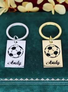 1pc Customized Name & Letter Football Keychain, Stainless Steel Car Key Chain Accessory, Suitable For Football Fans, Gift For Boyfriend
