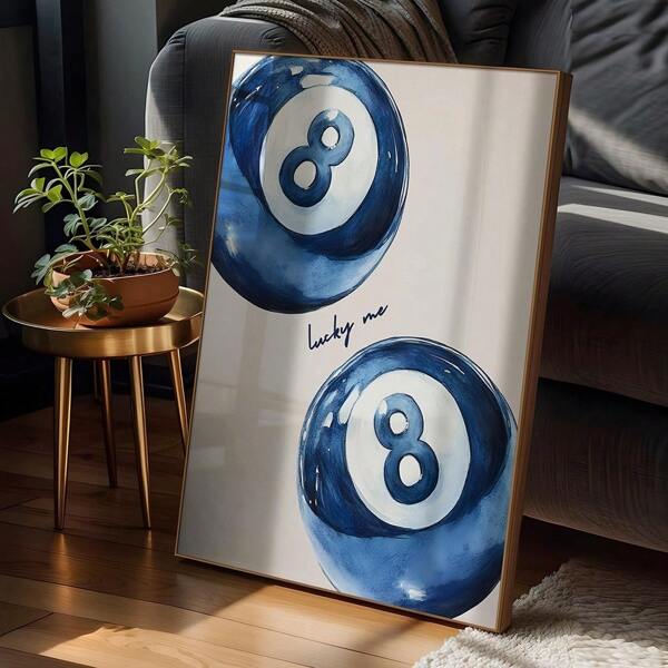One Piece 8 Billiards Print, Blue Lucky Me Canvas Poster, Apartment Mural, Retro Poster, Minimalist Mural, Preppy Poster, Aesthetic Poster, Fashion Art Gift Poster - Frameless