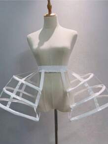 1 件女式哥特式巴洛克三层镂空黑白鸟笼裙，双褶边洛可可鱼骨衬裙角色扮演衬裙秋季女装 - 彩色 - 查看 8