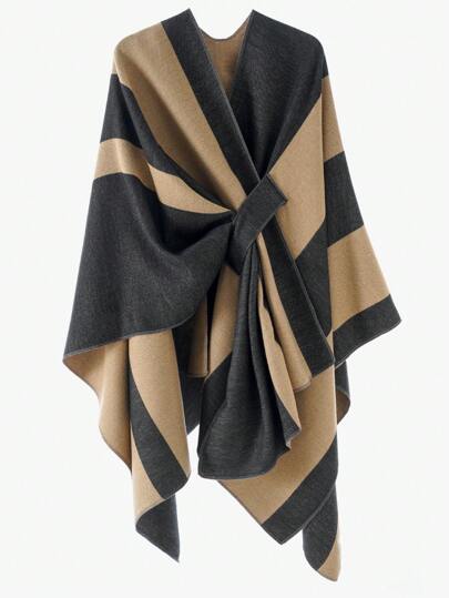 1 pieza Poncho de mujer de diseño sencillo y elegante con patrón de cuadros de color contrastante, diseño ligero para uso casual al aire libre, chal y bufanda resistente al viento y cálido para primavera, otoño e invierno para vestir