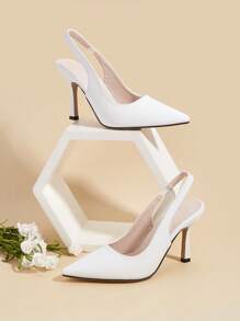 White PU Leather Upper Stiletto Heel Backstrap Ladies High Heel Shoes, Suitable For Everyday, Banquet, Party Wear