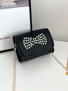 1pc Pu Magnet Closure Fashion Cartoon Mini Solid Color Pearl Bow Chain Shoulder Messenger Bag, Niche Design Cute Coin Purse Suitable For A Variety Of Occasions Comfortable Shoulder Straps Versatile Not Picky, Suitable For Outdoor, Play, Commuting, School Use, Is A Perfect Gift For Girls - Pearl Coin Purse - View 11