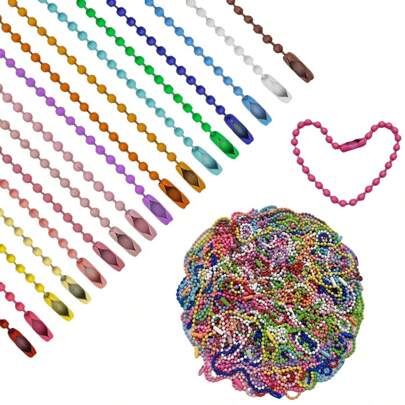 20/50 Pcs Ball Bead Chain Metal Keychain 2.4mm Beads Chains, Bulk Dog Tag Necklace Chains With Connectors For DIY Necklace Jewelry Making Hanging Ornament Craft (Vibrant Color)