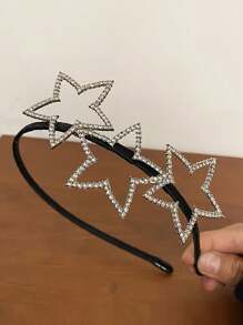 Y2K Hollow Star Haarklem, Minimalistische Ster & Strass Decor Metallic Geperst & Antislip Haarband voor Vrouwen, Schattige Stijl, Strass Accent, Modieuze Hoofdband Voor Vrouwen, Haaraccessoire, Cadeau Voor Eid, Ramadan