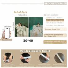 Set Of 2 Abstract People Wall Art Prints, Canvas Hangings, Posters, Wall Art, Contains Emerald Green Striped Woman Canvas Poster, Minimalist Large Art Wall Decor, Coffee Lovers Prints, Spring Decor For Living Room, Bedroom, Cafe, Bar, Office, Hallway And Home Room Decor Artwork Gifts Birthday Graduation