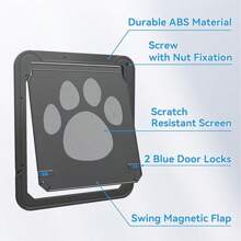 Cat Door For Screen Door, Flap Opening 8 X 10 Inches, Cat Door For Window Screen, Magnetic Self-Closing Small Pet Door For Sliding Door, Lockable, Black