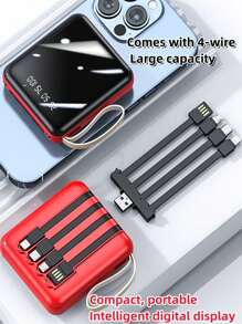Carregador portátil integrado com 4 cabos, banco de energia de carregamento rápido de 10000 mAh, bateria externa USB C leve, carregador compacto para celular de viagem compatível com iPhone 16 15 14 13 12 Pro/Pro Max S22 S21 iPad etc.