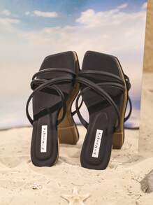 planare Women's Summer Black Tie-Up Flat Sandals, Square Toe Slip-On Slippers, Criss-Cross Strap Design, Comfortable Beach Shoes/Slippers, Casual Easy-To-Wear Bohemian Style Mules, Suitable For Formal Wear, Lightweight And Comfortable, Non-Slip Rubber Sole, Suitable For Long-Time Walking And Work, Can Be Paired With T-Shirts, Dresses, Bikinis, Swimwear And Other Casual Outfits, Ideal For Long-Distance Walking And Commuting, Essential Summer Item. - Black - View 5