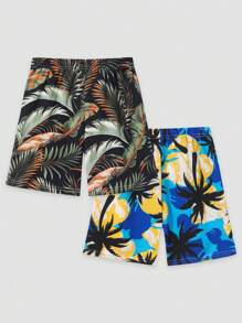 2 Stücke/set Kleine Jungen Tropical Muster Badeshorts, Sommer