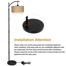 Floor Lamps For Living Room, Arc Standing Lamp With Remote & Dimmable Bulb, Boho Rattan Floor Lamp For Bedroom With 3 Color Temperatures, Farmhouse Tall Lamp, Height Adjustable Stand Up Lamp - 美規A型插(110-127V) - 查看 8
