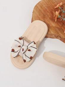 1 双女童蝴蝶结 PU 平底休闲凉鞋，可爱款式适合夏季 - 米色 - 查看 5