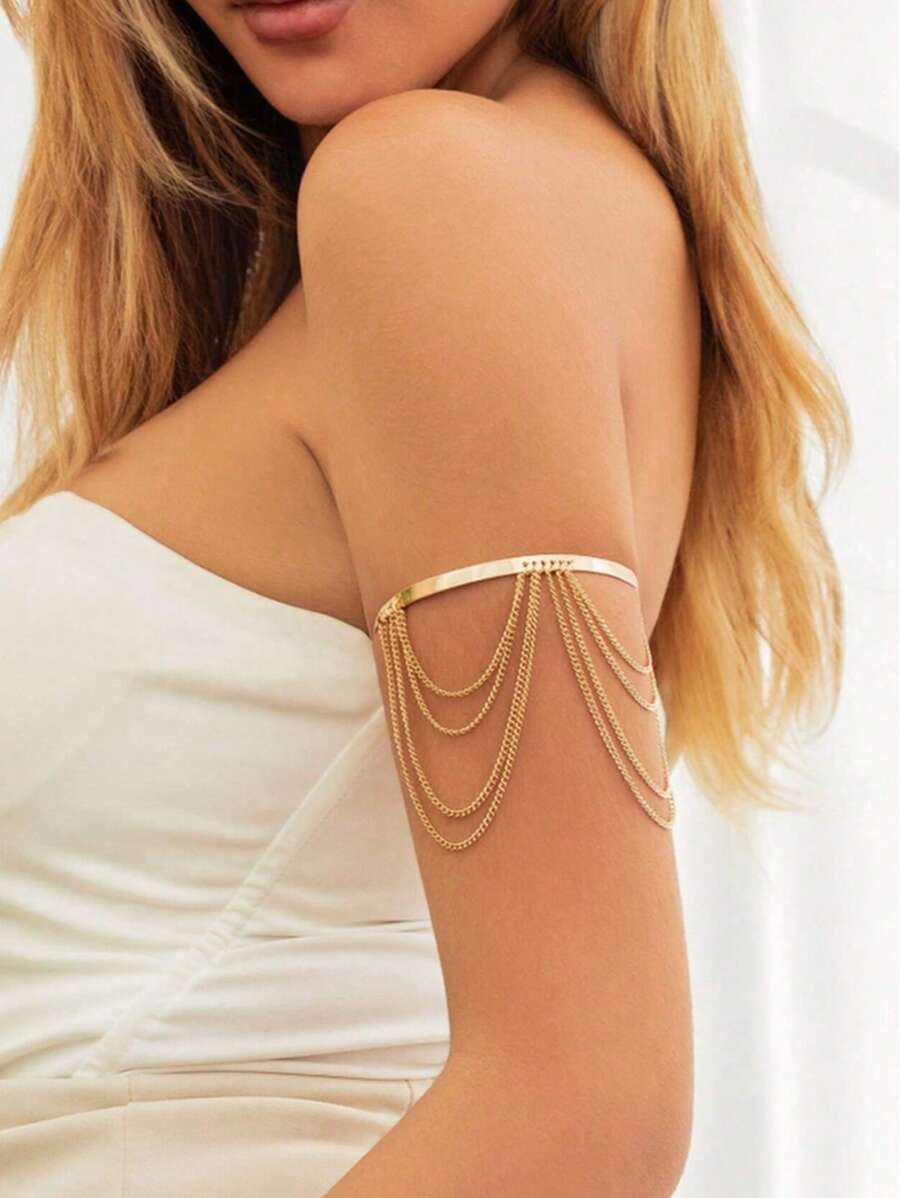 1pc Women's Minimalist Geometric Line Open Cuff Bracelet, Gold Color Jewelry For Daily Wear