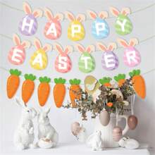 1set Easter Happy Cute Rabbit Carrot Decorative Banner , Festival Party Window Background Decorative Banner - Multicolor - View 2