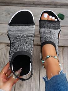 Plus Size Women's Casual & Sports Breathable Slip-On Sandals, Lightweight, Comfortable, Fashion Knitted Mesh Versatile Shoes - Grey - View 2