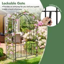 84'' No Dig Arch Trellis Heavy-Duty Metal Garden Arbor W/ Lockable Gate - Black - View 9