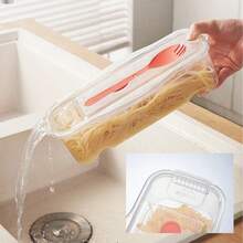 Cajas de comida para microondas con tapas, caja de cocina de 44oz con colador y cubiertos para comida, fideos y dumplings - transparente - Ver 2