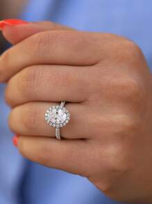 1Pc Simple Six-Claw Diamond 2ct Moissanite Diamond Wedding Band Ring Design D Color S925 Sterling Silver Ring,Suitable For Engagement, Wives, Girlfriends, Birthday Gifts, Anniversary Gifts Bridal Fine Jewelry - Silver - View 2