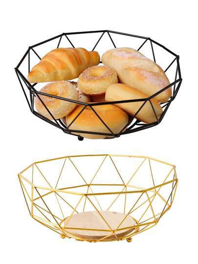 1 pieza Base de madera sólida octagonal con cesta de frutas de metal, diseño hueco de almacenamiento lujoso, interruptor de un solo clic para temas de fiesta de Navidad/Acción de Gracias/Pascua, plato decorativo de frutas para la mesa del comedor en posición C, ornamento de estética oriental para la mesa del comedor de la sala de estar, de doble uso para escenas diarias y festivas