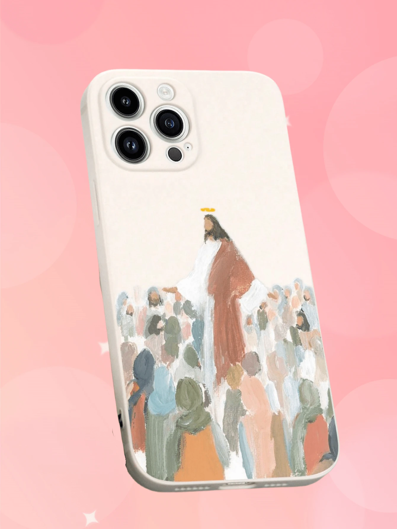 1 个白色 TPU 图案印花防震手机壳和 1 个白色挂绳，兼容 Iphone、Android、OPPO 智能手机，包括 iPhone 16 Pro Max、A14、A54、A52、A31 4G、A23、手机 - 米色 - 查看 1