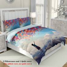 3 件套气球和女孩图案印花床上用品套装，1 个羽绒被套和 2 个枕套，透气涤纶纤维，适合所有季节，适用于青少年和成人卧室，家居装饰 - MMC-SJT0221 - 查看 6