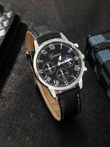 Reloj de cuarzo para hombre con correa, reloj de pulsera casual de negocios de moda con tres ojos y números romanos