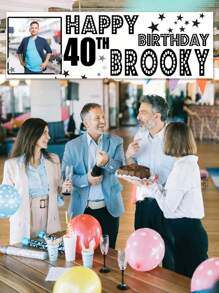 Personalized Name And Age Photo Birthday Party Banner, Custom Decorative Party Supplies, Minimalist Party Decor, Suitable For Celebration Events, Father's Day Decor, Summer Holidays, Multi-Functional, Decorative, Reusable, Exquisite And Fashionable, Colorful, Modern And Stylish, Customizable, Personalized, Unique, Ideal Gift For Him, Ideal Gift For Her - Multicolor - View 3