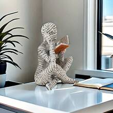1 Piece Abstract Letter Reading Figurine - Unique "Reader" Statue, Reading Character Home Decoration, Suitable For Bedroom, Desk, Office Display, Holiday Gift For Friends. - Yellow Seated Letter Person - View 7