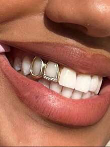 1pc Hollow Full Zirconia Gold-Tone Teeth Grillz, Fashionable Hip-Hop Dental Jewelry Accessory For Daily Wear, Unisex