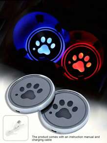 2 个汽车 LED 发光杯托垫，7 色杯垫汽车氛围灯，USB 充电防滑杯垫（杯垫直径约 6.8 厘米/2.68 英寸，适合 6.8 厘米杯托），购买前请检查尺寸 - 白色 - 查看 2