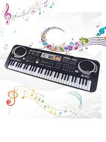 1pc 37/61 Key Youth Digital Music Piano Keyboard, Portable Electronic Instrument, Youth Multifunctional Keyboard With Microphone Gift (Black), Birthday Gift Graduation Gift Christmas Gift New Year Gift