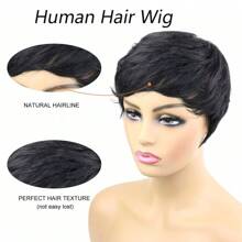 Short Human Hair Wigs Pixie Cut Wig With Bangs Straight Brazilian Remy Hair Wig For Women Full Machine Made Wig Human Hair Ready To Wear