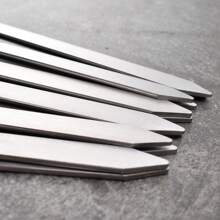 12pcs/Set Large Premium Stainless Steel Flat Skewers With Natural Wooden Handles - Heat Resistant, Suitable For Camping, Backyard BBQ, And Outdoor Parties