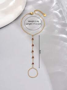 1st Dames Goudkleurige Roestvrijstalen 5-Ronde Rode Zirkonia Steen Vinger Armband, 18K Goud Vergulde Mode Sieraden