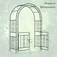 84'' No Dig Arch Trellis Heavy-Duty Metal Garden Arbor W/ Lockable Gate - Black - View 3