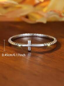 1pc Minimalist Sophisticated Cross 925 Sterling Silver Unisex Ring, Suitable For Everyday Wear - Silver - View 3