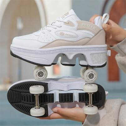 全新可变形四轮溜冰鞋，适合青少年和学生的轮式鞋，双排轮