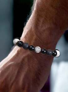 1pc New Matte Black Glass Beads Cube Weaving Bracelet, Men's High-End Retro Personalized Adjustable Rope Bracelet Gift Jewelry