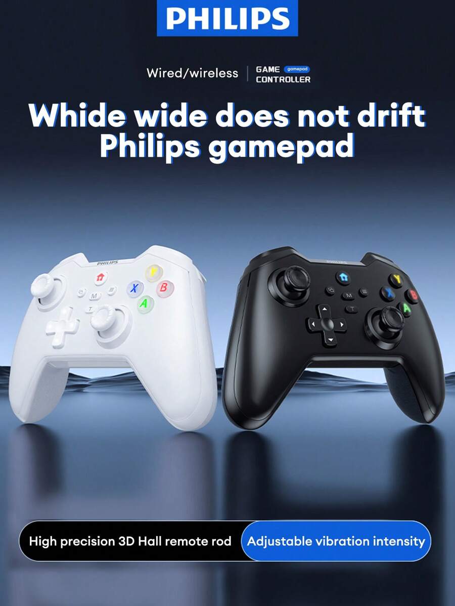 PHILIPS 飞利浦 DLK5010 蓝牙游戏控制器，无线带霍尔效应触发器，机械按钮兼容 Switch、PC、手机、电视、蓝牙、Steam、NS，多振动游戏模式，支持有线/无线，6 轴陀螺仪，双霍尔操纵杆，Turbo 功能 - 彩色 - 查看 1