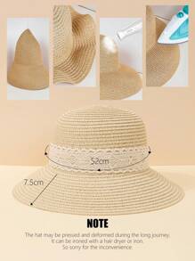 1pc Unisex Toddler Floral Wreath & Bow Decor Beige Floppy Sun Hat, Suitable For Summer Outdoor, Beach Vacation, UV Ion, Children Gift, Wedding Season - Beige - View 9