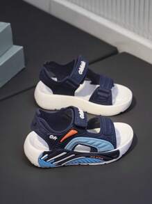 1 par de sandalias para niños para exteriores y playa, suela suave antideslizante con cierre de , unicolor y diseño lindo de punta abierta, transpirable y de secado rápido, adecuado para primavera y verano en la playa y al aire libre - Azul - Ver 3