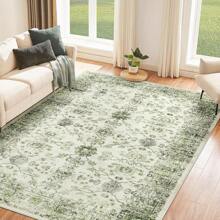 Bedding Rugs For Living Room, 160x230cm 200x300cm Large Area Rugs For Bedroom, Vintage Green Boho Machine Washable Rug, Non Slip Kitchen Rug Faux Wool Rugs Soft Short Pile Carpet For Dining Room, Office - Vintage Green - View 3