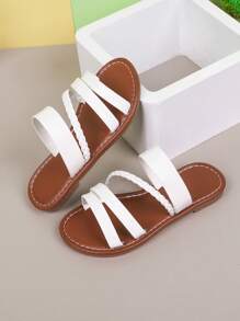 1 Pair Girls Summer New Flat Slippers, Children Non-Slip Soft Bottom Indoor/Outdoor Comfortable Casual Slippers, Fashionable Girl Shoes