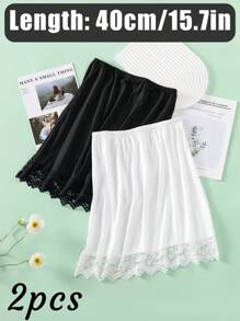 3 Pieces/2 Pieces/1 Piece, Multi Specification, Multi-Color, Solid Color, Spring And Summer Styles, Anti Transparency And Anti Light Medium Long Skirt, Inner Lining Skirt, Lace Bottom, Anti-Static Skirt, Elastic Waistband Suitable For Slightly Overweight Girls, Suitable For Daily Wear Summer, School Fall, Autumn, Halloween